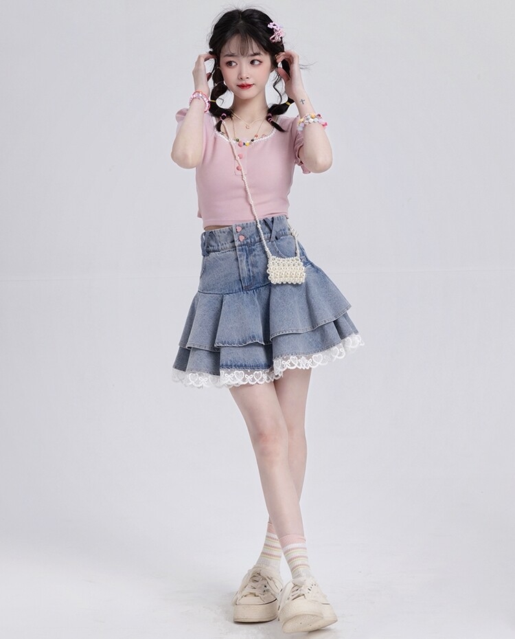 Kawaii Sweet Style Denim Kort kjol