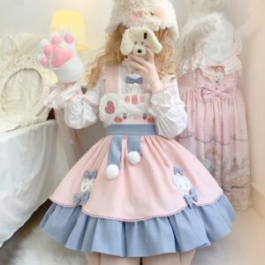 Kawaii Sweet Style Bear Embroidered Lolita Skirt Suit - Kawaii