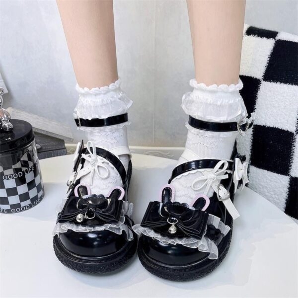 Zapatos de lolita con punta redonda y lazo dulce kawaii Arco kawaii