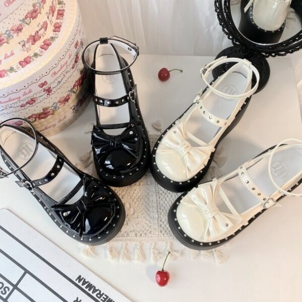 Scarpa Lolita con suola spessa e fiocco in stile dolce e fresco carino kawaii