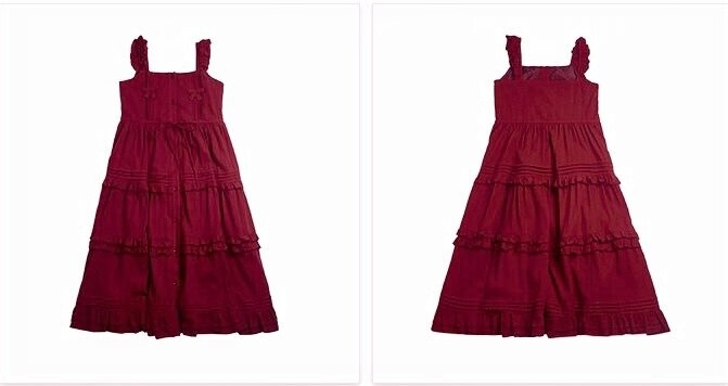 فستان أحمر بحمالات بتصميم حلو ولطيف