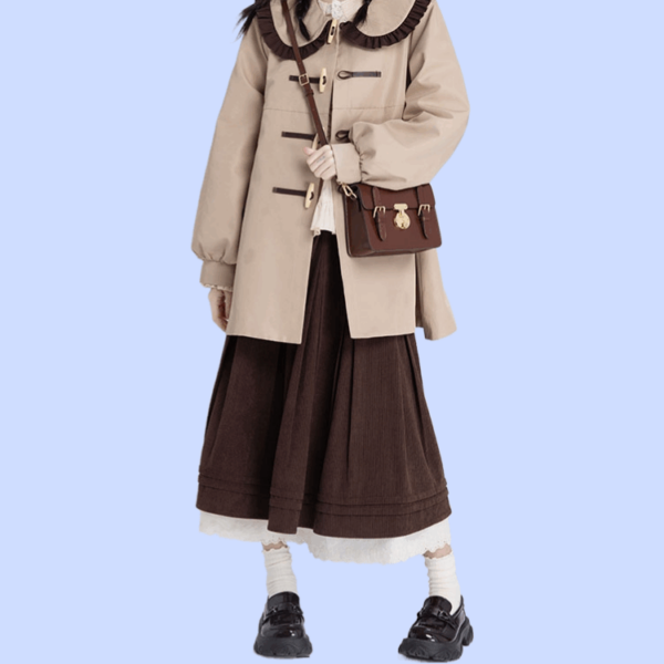 Sweet Preppy Corduroy High-waisted Pleated Skirt A-line Skirt kawaii