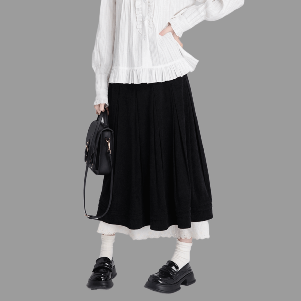 Söt Preppy manchester med hög midja plisserad kjol A-line kjol kawaii