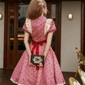Rosafarbenes, kariertes, bedrucktes Lolita-Kleid im süßen Stil Kawaii-Lolita-Kleid