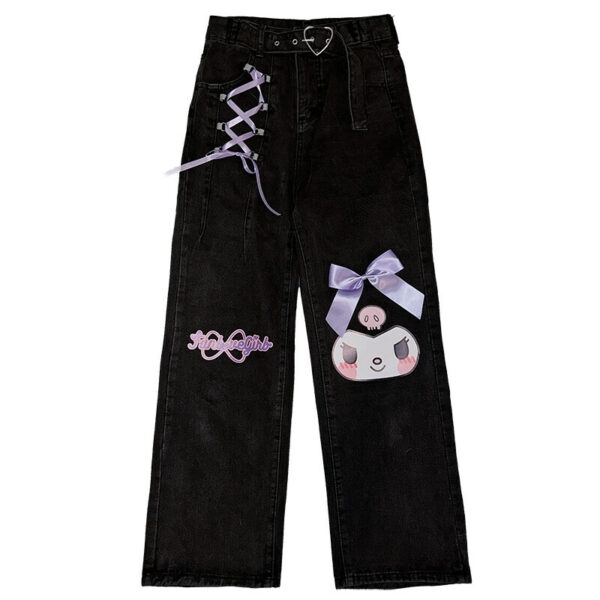 Söta japanska Harajuku Style Kuromi Printed Jeans Estetisk kawaii