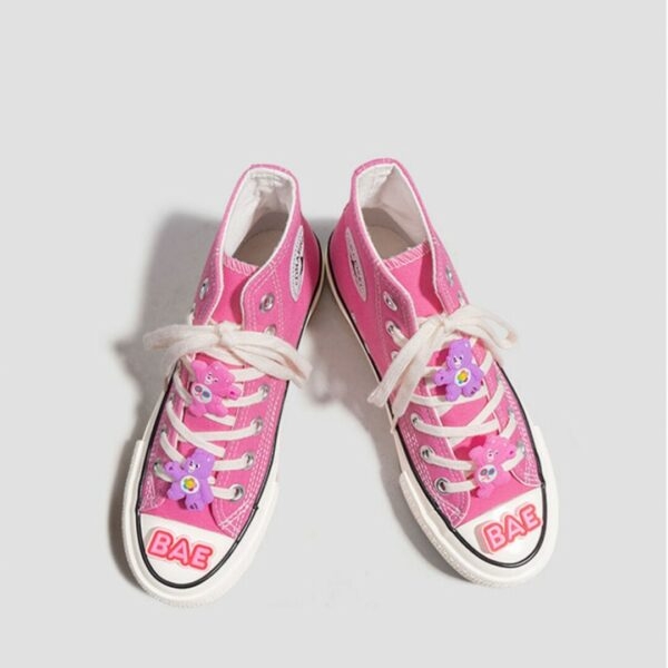 Sapatas de lona altas cor-de-rosa do urso do arco-íris bonito Sapatos de lona kawaii