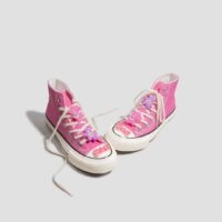 Chaussures montantes en toile rose ours arc-en-ciel mignon Chaussures en toile kawaii