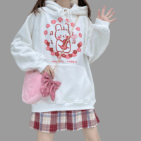카와이 일본 만화 토끼 프린트 스웨트 셔츠 가을 카와이