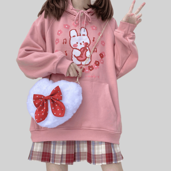 카와이 일본 만화 토끼 프린트 스웨트 셔츠 가을 카와이