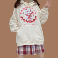 Felpa con stampa coniglio cartone animato giapponese Kawaii autunno kawaii