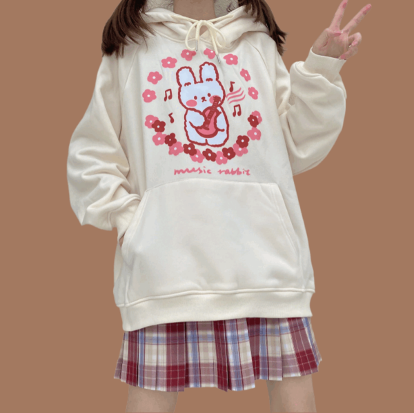 かわいい日本の漫画のウサギのプリント スウェットシャツ秋かわいい
