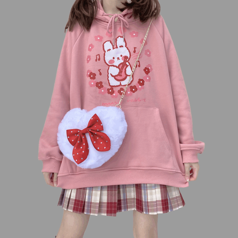 카와이 일본 만화 토끼 프린트 스웨트 셔츠