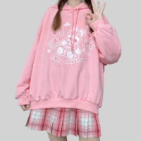 카와이 일본 소프트 걸 스타일 핑크 스웨트셔츠 가을 카와이