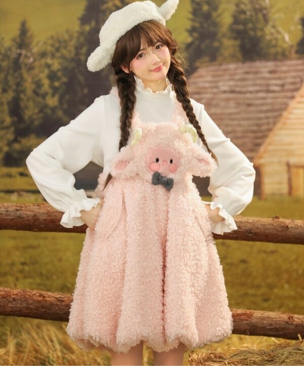 Мягкая юбка на подтяжках с мультяшной овечкой в стиле каваи для девочек Юбка-трапеция каваи