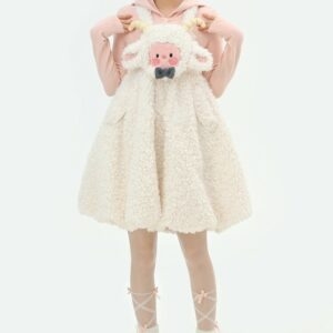 Kawaii Soft Girl Style Cartoon Sheep Suspender Kjol A-line kjol kawaii
