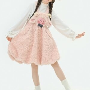 Kawaii Soft Girl Style Cartoon Sheep Suspender Kjol A-line kjol kawaii