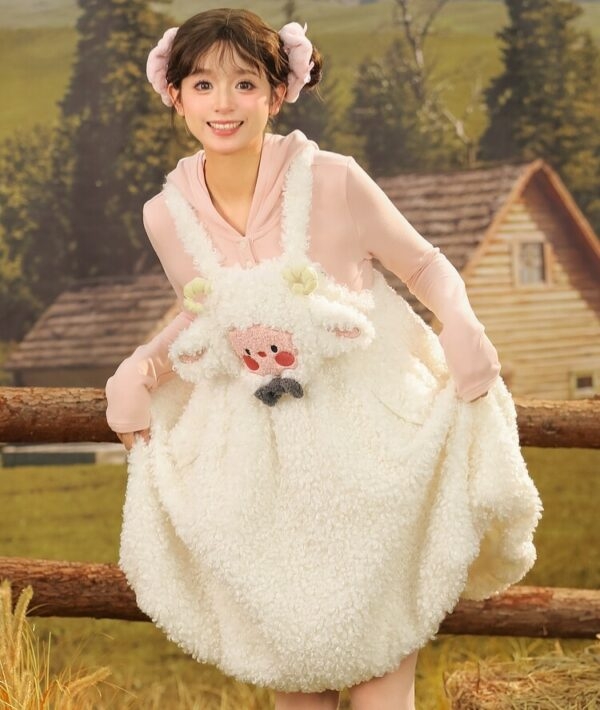 Saia suspensa de ovelha estilo desenho animado Kawaii Soft Girl Saia evasê kawaii