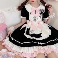 Kawaii süßes schwarzes Lolita-Zofenkleid Schürze kawaii