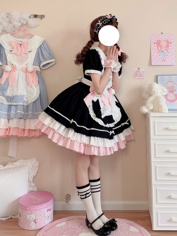 Kawaii süßes schwarzes Lolita-Zofenkleid Schürze kawaii