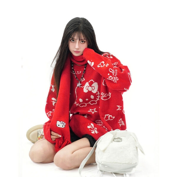Suéter estampado de gatito estilo dulce niña kawaii otoño kawaii