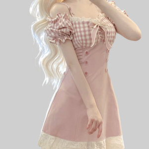 Mini sukienka w kratkę Sweet Doll Kawaii francuska