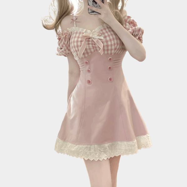 Zoete pop mini gingham jurk Franse kawaii