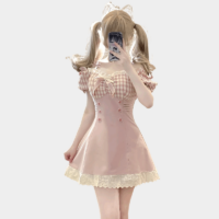 Dolce bambola mini vestito a quadretti Kawaii francese