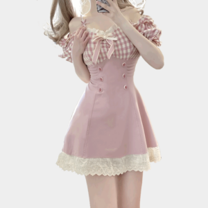 Süßes Puppen-Mini-Gingham-Kleid im französischen Kawaii-Stil