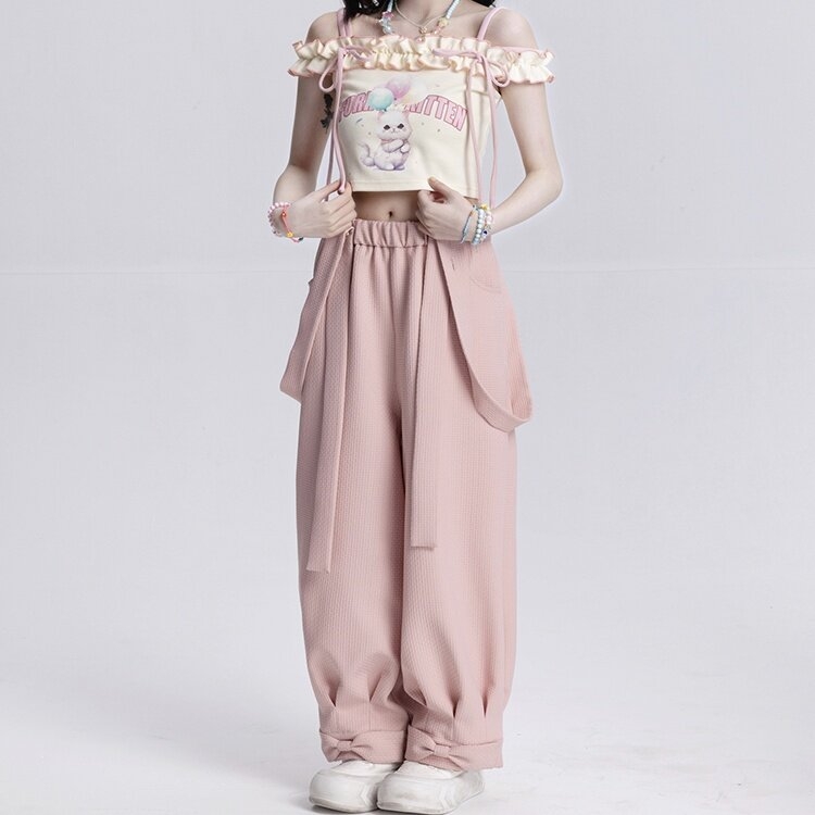 Sweet Pink Bow-Embellished Overalls