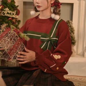 Sweet Retro Style Red Christmas Sweater Christmas kawaii