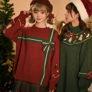 Suéter vermelho de Natal doce estilo retrô Natal kawaii