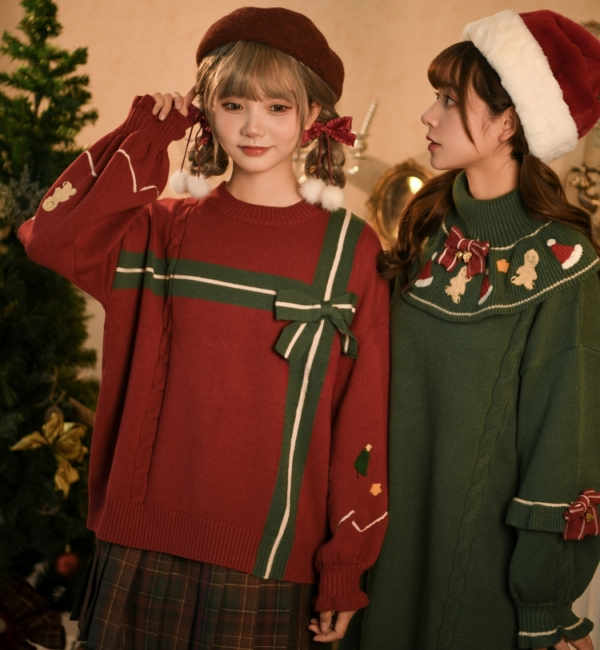 Dulce suéter navideño rojo estilo retro navidad kawaii
