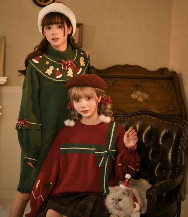 Dulce suéter navideño rojo estilo retro navidad kawaii