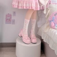 Tacchi alti Lolita con fiocco elegante stile Candy Girl Kawaii giapponese