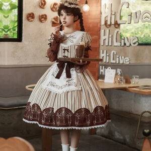 Conjunto de Vestido Lolita Kawaii Marrom Maid kawaii marrom