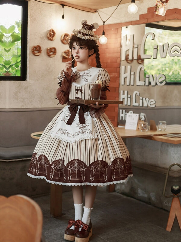Conjunto de vestido Kawaii Brown Maid Lolita kawaii marrón