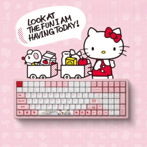 لوحة المفاتيح الميكانيكية السلكية Kawaii Pink Aesthetic Hello Kitty لعبة كاواي