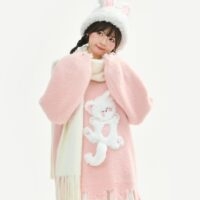 Suéter bordado de gatito rosa femenino dulce kawaii otoño kawaii