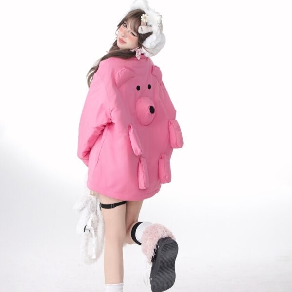 Płaszcz w różowym niedźwiedziu w słodkim stylu kawaii jesienne kawaii