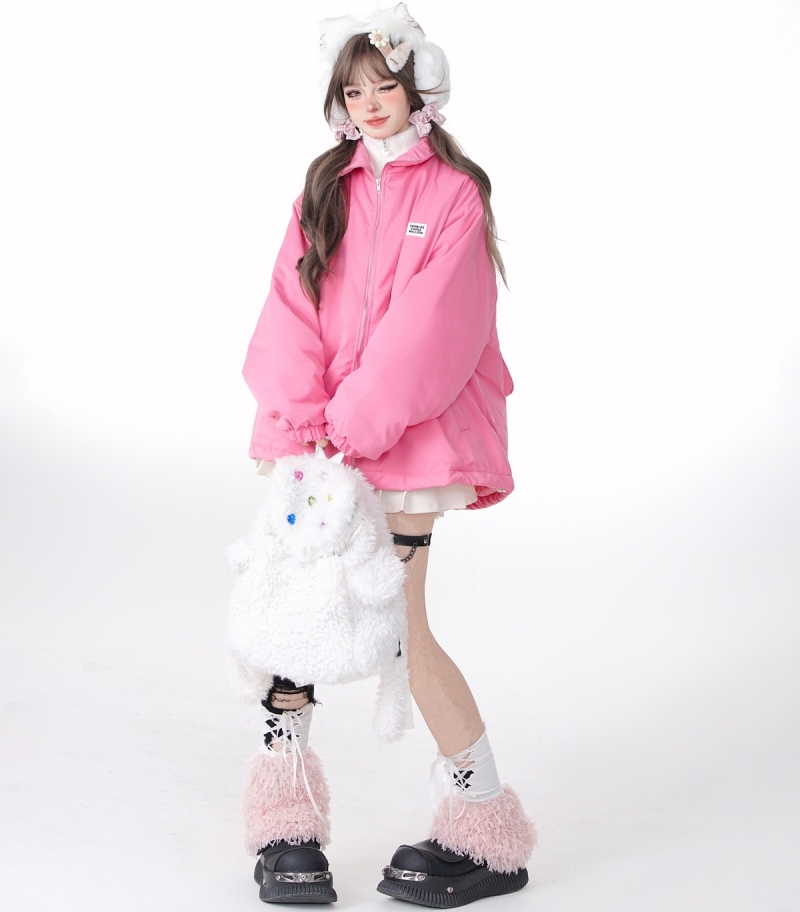 Kawaii Sweet Style Pink Bear Coat