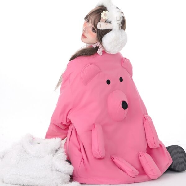Płaszcz w różowym niedźwiedziu w słodkim stylu kawaii jesienne kawaii