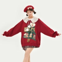 Kawaii Sweet Style Red Plus Velvet Weihnachts-Sweatshirt Weihnachtskawaii