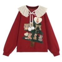 Kawaii Sweet Style Red Plus Velvet Weihnachts-Sweatshirt Weihnachtskawaii