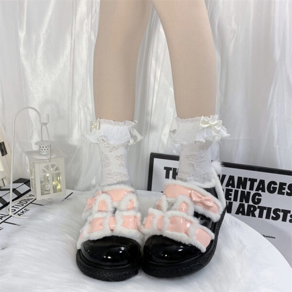 Lindos zapatos de lolita con punta redonda y bloques de color de terciopelo kawaii lindo kawaii