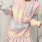 Suéter con cuello redondo y rayas arcoíris de estilo dulce