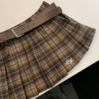 Sweet Girly All-match Brown Plaid Pleated Skirt