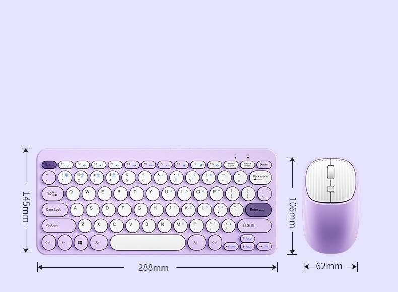 Purple Aesthetic Portable Wireless Mouse and Keyboard Set