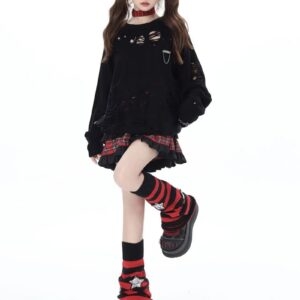 Rot-schwarz gestreifte Mid-Stars-Socken Heißes Mädchen kawaii