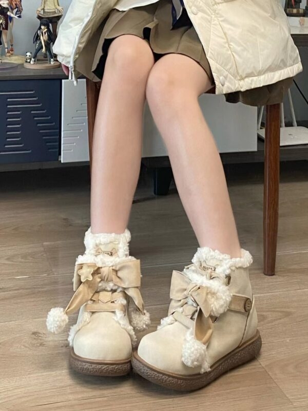 Sweet And Cute Round Toe Plush Snow Boots Plush kawaii
