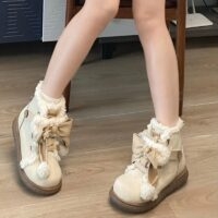 Sweet And Cute Round Toe Plush Snow Boots Plush kawaii